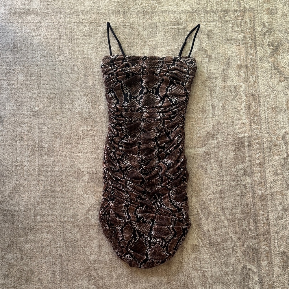 Babaton Brown Snake Print Mini Dress